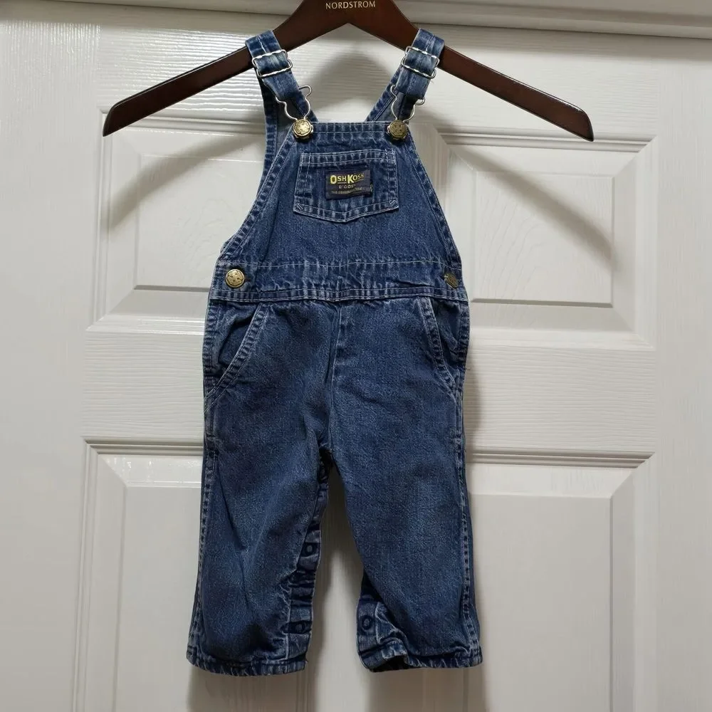 Vintage 80s Oshkosh B'Gosh Baby‎ 6-9m Blue Jean Vestbak Overalls USA
